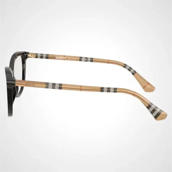 New Burberry Eyeglasses Black Cat Eye Check Sand Arms 54-17-140 w/ Box & Case - Picture 3 of 7